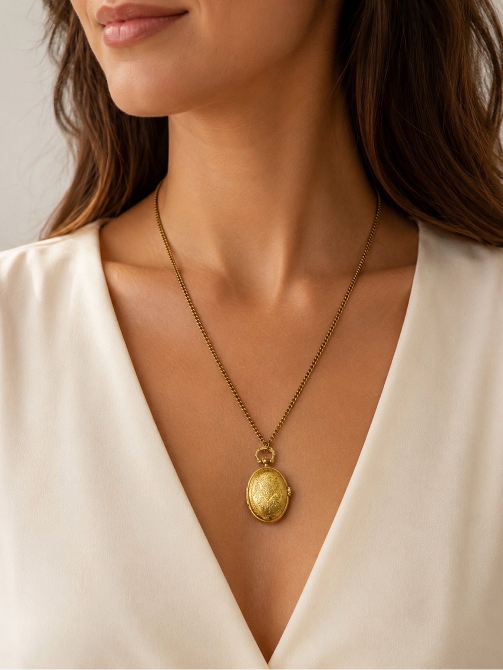 Vintage Gold Tone Quartz Locket Watch Necklace Floral Pendant